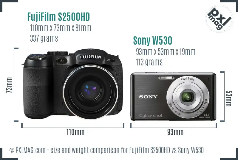FujiFilm S2500HD vs Sony W530 size comparison