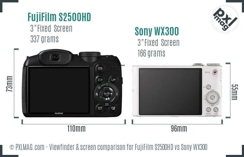FujiFilm S2500HD vs Sony WX300 Screen and Viewfinder comparison FujiFilm S2500HD vs Sony WX300 Screen and Viewfinder comparison