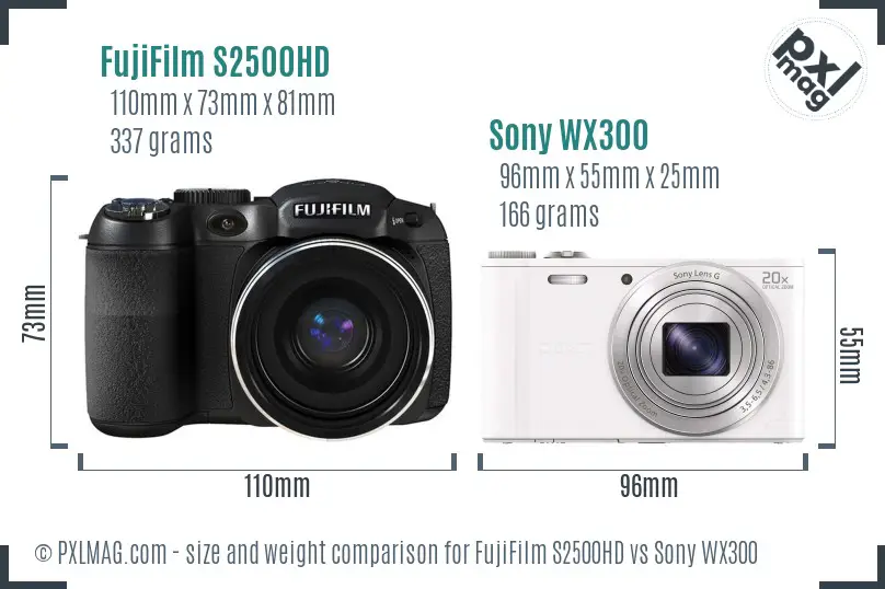 FujiFilm S2500HD vs Sony WX300 size comparison FujiFilm S2500HD vs Sony WX300 size comparison
