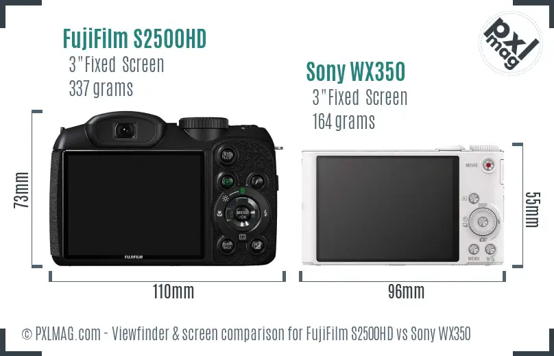 FujiFilm S2500HD vs Sony WX350 Screen and Viewfinder comparison