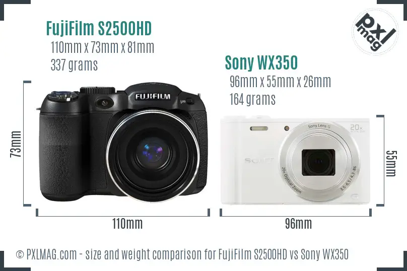 FujiFilm S2500HD vs Sony WX350 size comparison
