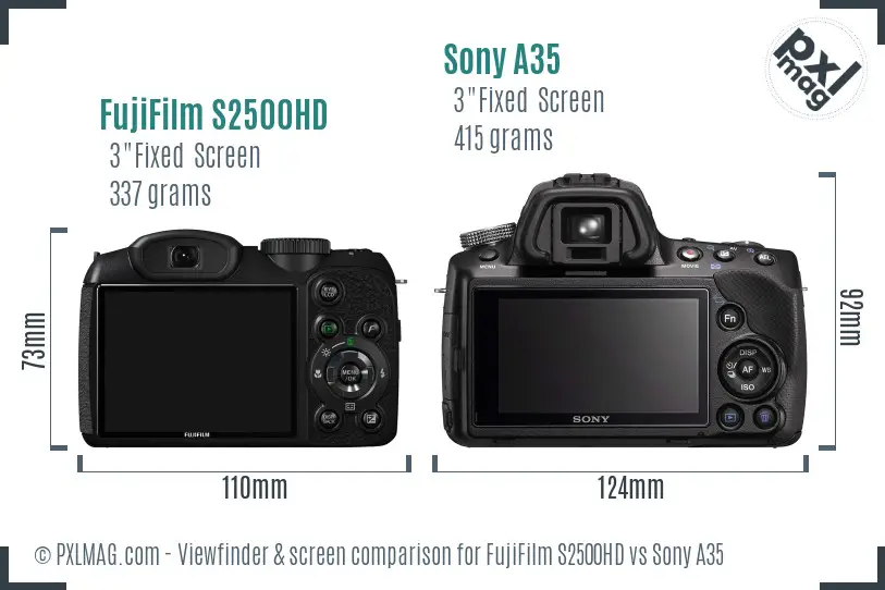 FujiFilm S2500HD vs Sony A35 Screen and Viewfinder comparison