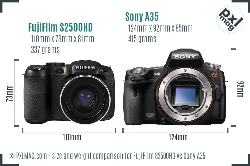 FujiFilm S2500HD vs Sony A35 size comparison