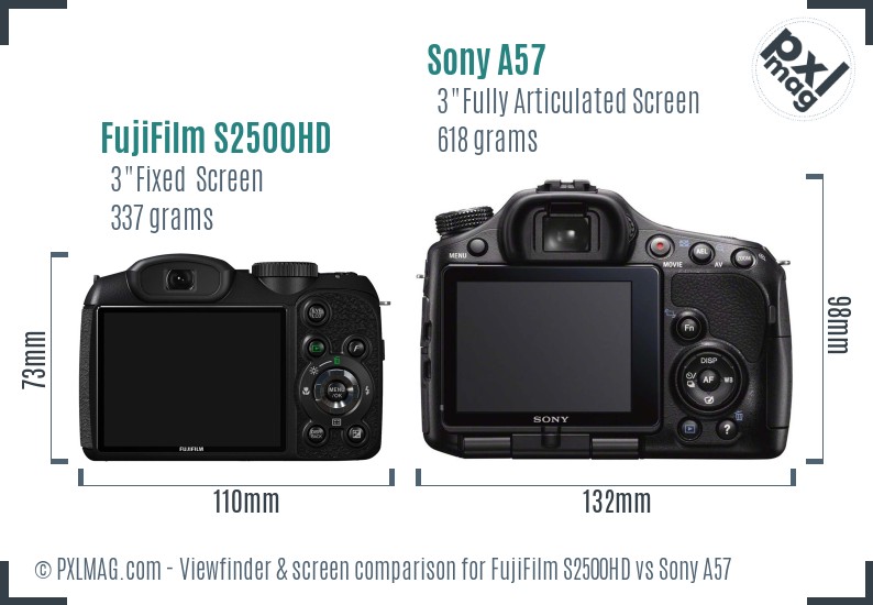 FujiFilm S2500HD vs Sony A57 Screen and Viewfinder comparison