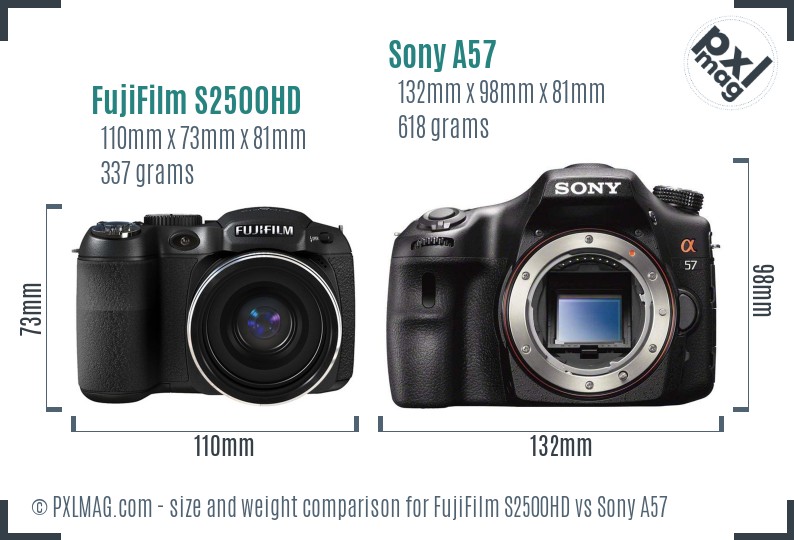 FujiFilm S2500HD vs Sony A57 size comparison FujiFilm S2500HD vs Sony A57 size comparison