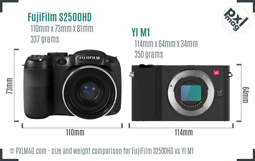 FujiFilm S2500HD vs YI M1 size comparison