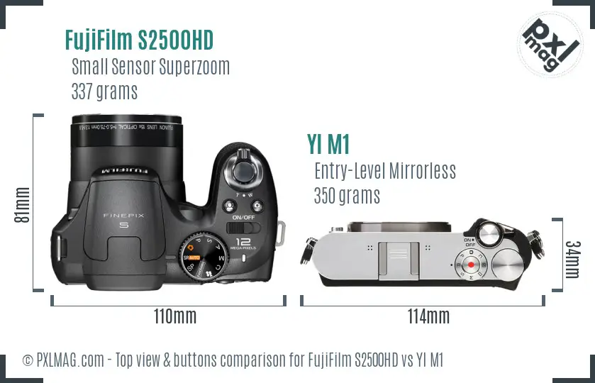 FujiFilm S2500HD vs YI M1 top view buttons comparison