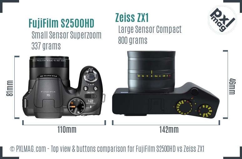 FujiFilm S2500HD vs Zeiss ZX1 top view buttons comparison