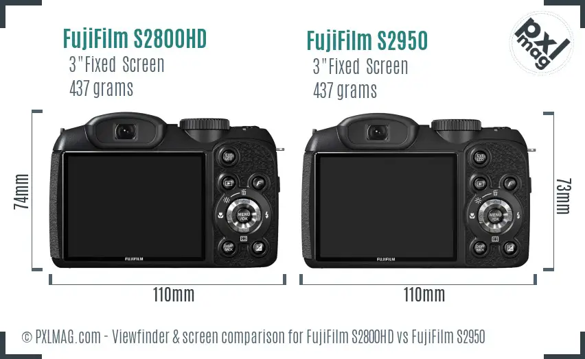 FujiFilm S2800HD vs FujiFilm S2950 Screen and Viewfinder comparison