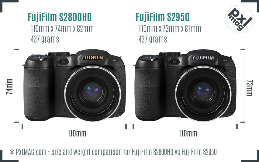 FujiFilm S2800HD vs FujiFilm S2950 size comparison