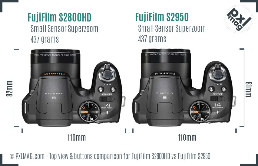 FujiFilm S2800HD vs FujiFilm S2950 top view buttons comparison
