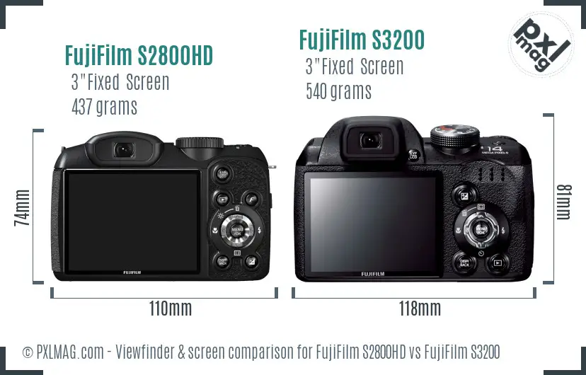 FujiFilm S2800HD vs FujiFilm S3200 Screen and Viewfinder comparison
