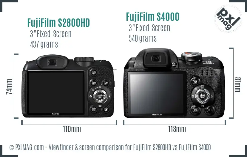 FujiFilm S2800HD vs FujiFilm S4000 Screen and Viewfinder comparison