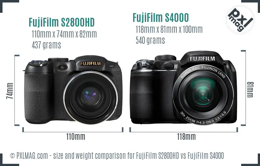 FujiFilm S2800HD vs FujiFilm S4000 size comparison
