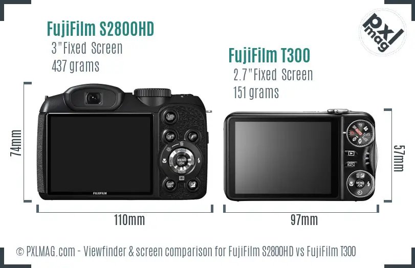 FujiFilm S2800HD vs FujiFilm T300 Screen and Viewfinder comparison FujiFilm S2800HD vs FujiFilm T300 Screen and Viewfinder comparison