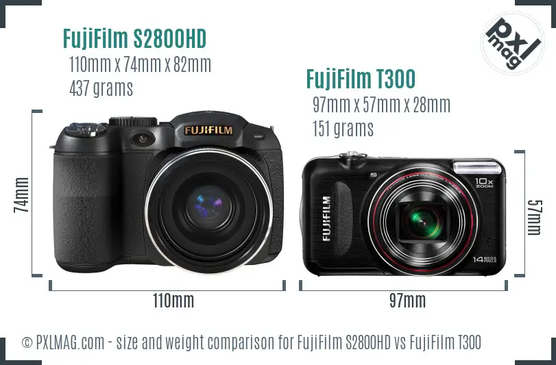 FujiFilm S2800HD vs FujiFilm T300 size comparison FujiFilm S2800HD vs FujiFilm T300 size comparison