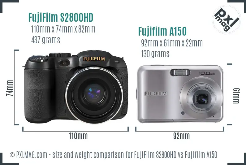 FujiFilm S2800HD vs Fujifilm A150 size comparison