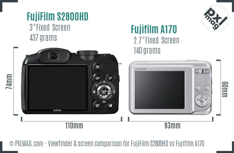 FujiFilm S2800HD vs Fujifilm A170 Screen and Viewfinder comparison