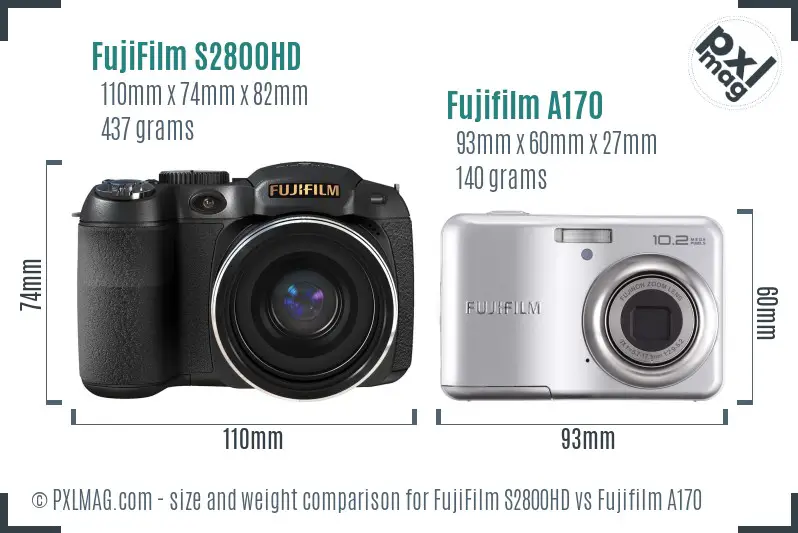 FujiFilm S2800HD vs Fujifilm A170 size comparison