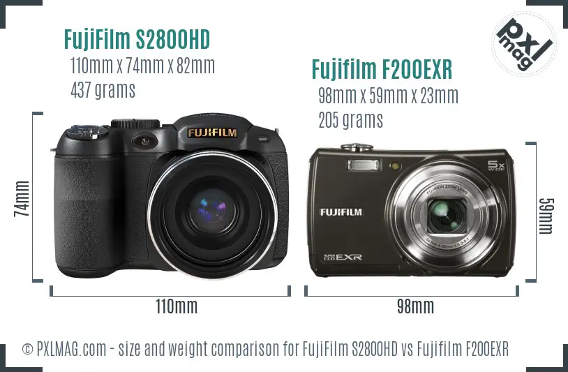 FujiFilm S2800HD vs Fujifilm F200EXR size comparison