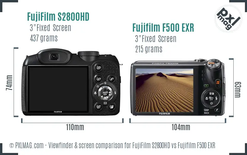 FujiFilm S2800HD vs Fujifilm F500 EXR Screen and Viewfinder comparison