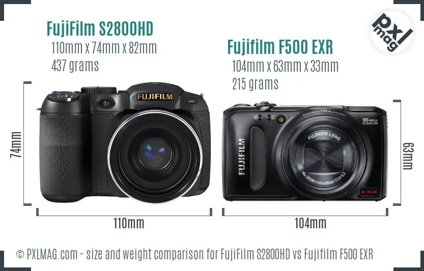 FujiFilm S2800HD vs Fujifilm F500 EXR size comparison