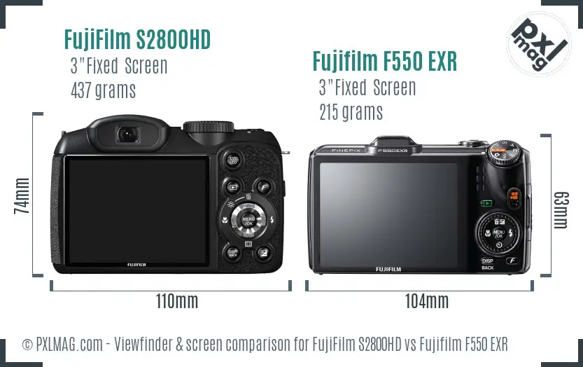 FujiFilm S2800HD vs Fujifilm F550 EXR Screen and Viewfinder comparison