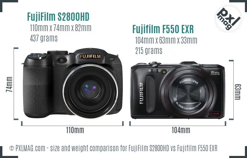 FujiFilm S2800HD vs Fujifilm F550 EXR size comparison