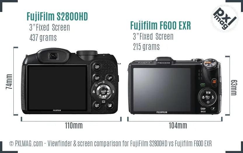 FujiFilm S2800HD vs Fujifilm F600 EXR Screen and Viewfinder comparison