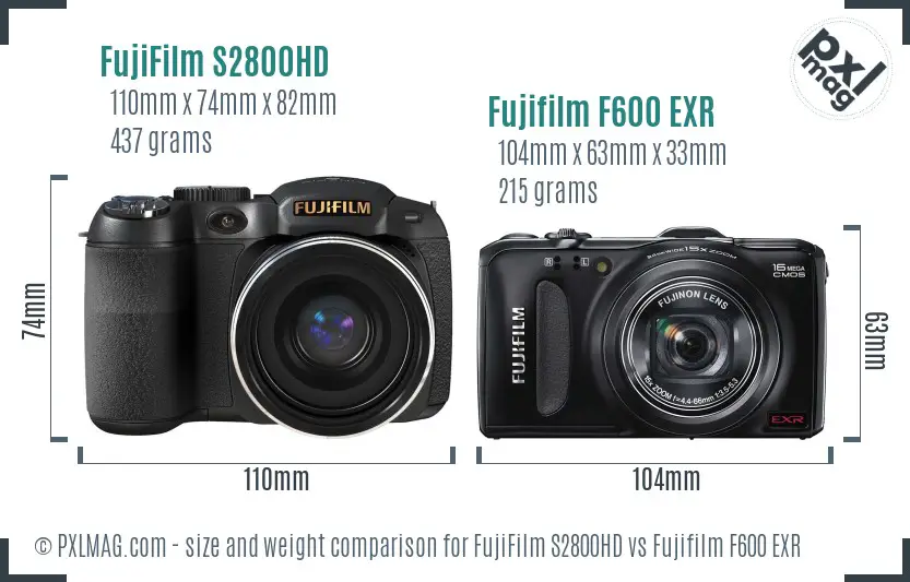 FujiFilm S2800HD vs Fujifilm F600 EXR size comparison