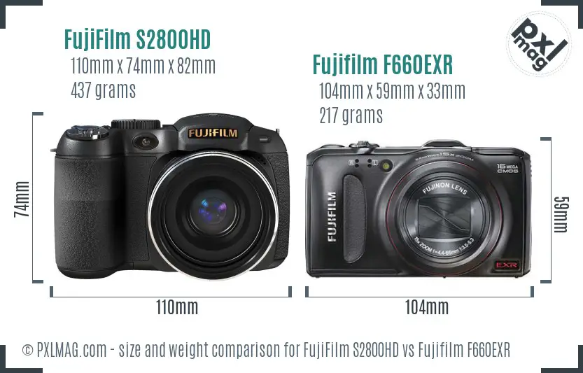 FujiFilm S2800HD vs Fujifilm F660EXR size comparison FujiFilm S2800HD vs Fujifilm F660EXR size comparison
