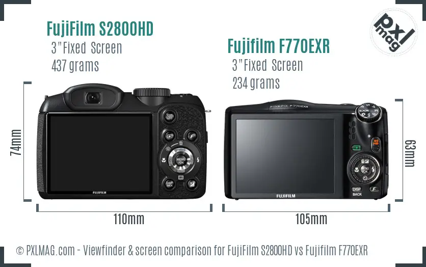 FujiFilm S2800HD vs Fujifilm F770EXR Screen and Viewfinder comparison