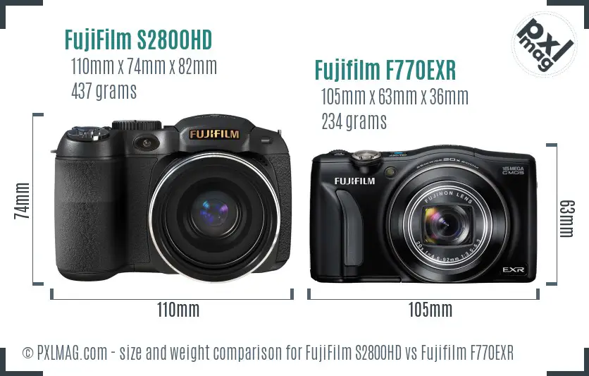 FujiFilm S2800HD vs Fujifilm F770EXR size comparison