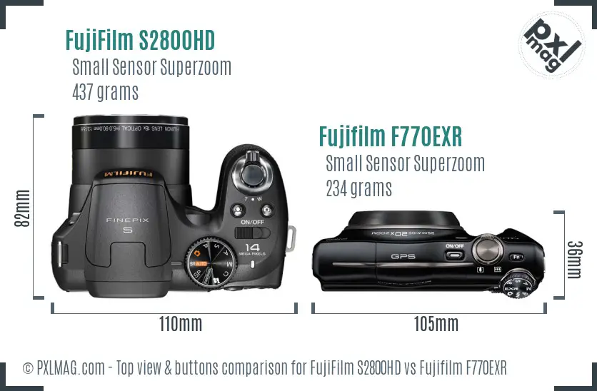 FujiFilm S2800HD vs Fujifilm F770EXR top view buttons comparison