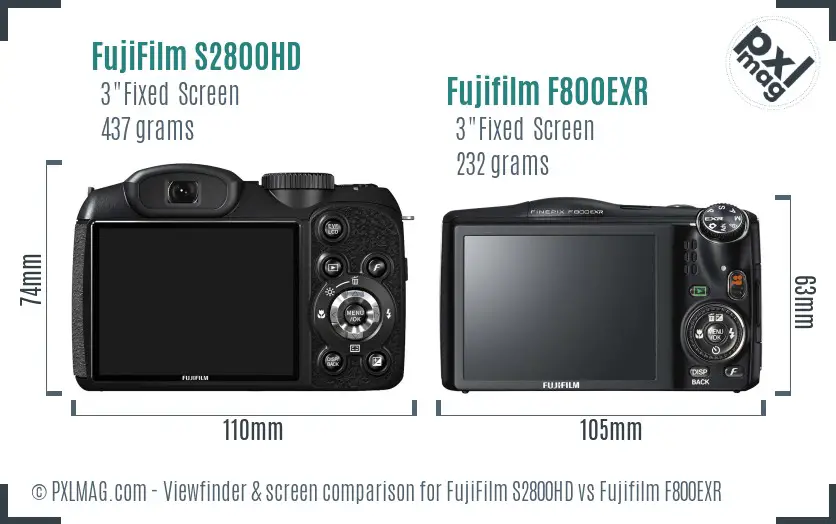FujiFilm S2800HD vs Fujifilm F800EXR Screen and Viewfinder comparison