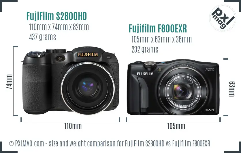 FujiFilm S2800HD vs Fujifilm F800EXR size comparison