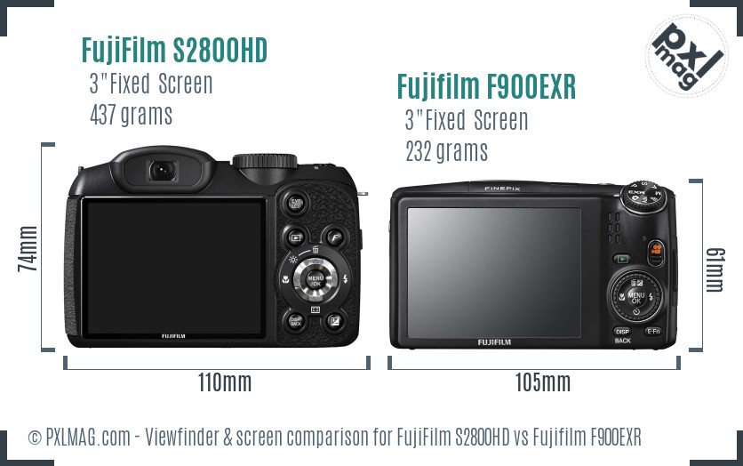 FujiFilm S2800HD vs Fujifilm F900EXR Screen and Viewfinder comparison