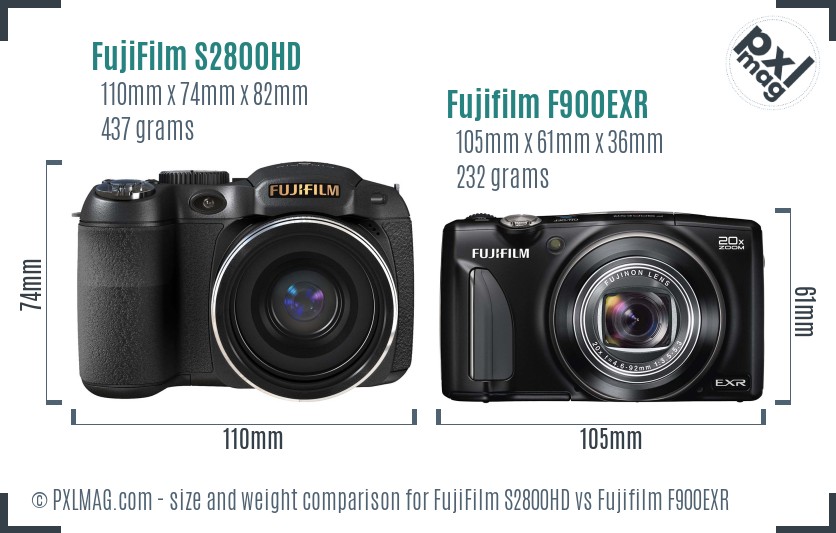 FujiFilm S2800HD vs Fujifilm F900EXR size comparison