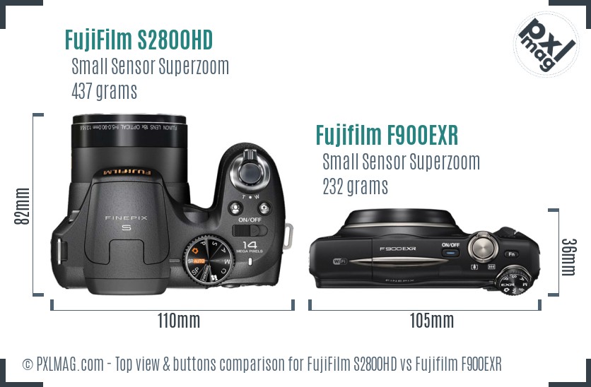 FujiFilm S2800HD vs Fujifilm F900EXR top view buttons comparison