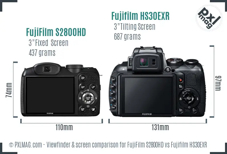 FujiFilm S2800HD vs Fujifilm HS30EXR Screen and Viewfinder comparison