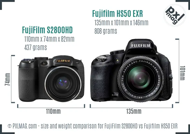 FujiFilm S2800HD vs Fujifilm HS50 EXR size comparison