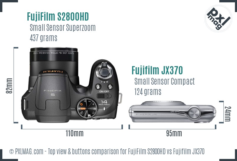 FujiFilm S2800HD vs Fujifilm JX370 top view buttons comparison