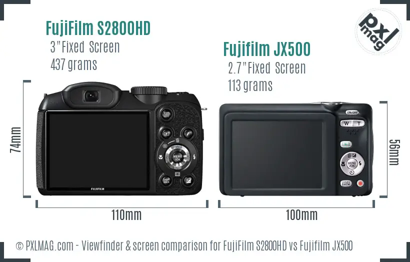 FujiFilm S2800HD vs Fujifilm JX500 Screen and Viewfinder comparison