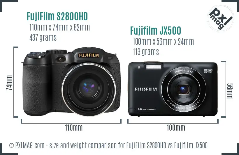 FujiFilm S2800HD vs Fujifilm JX500 size comparison