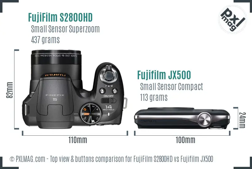 FujiFilm S2800HD vs Fujifilm JX500 top view buttons comparison