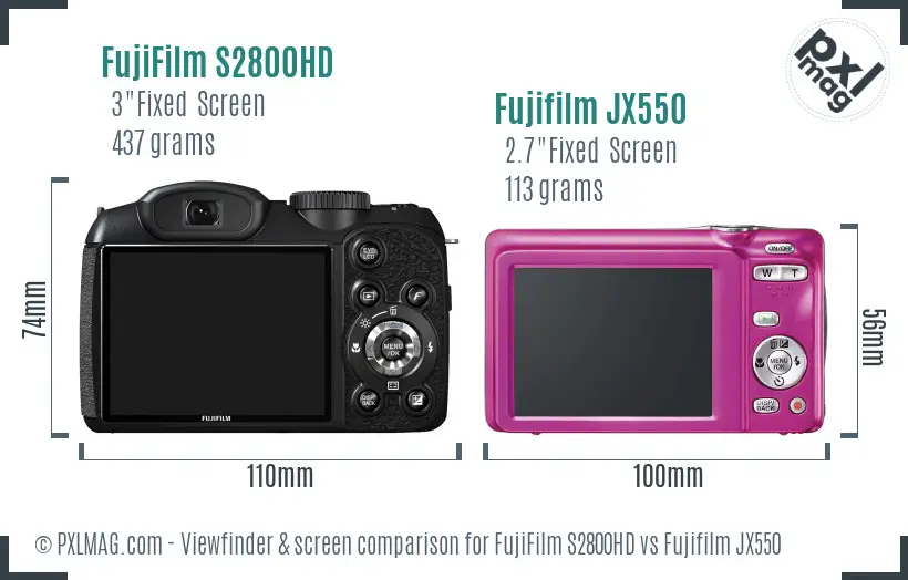 FujiFilm S2800HD vs Fujifilm JX550 Screen and Viewfinder comparison FujiFilm S2800HD vs Fujifilm JX550 Screen and Viewfinder comparison