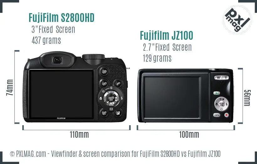 FujiFilm S2800HD vs Fujifilm JZ100 Screen and Viewfinder comparison