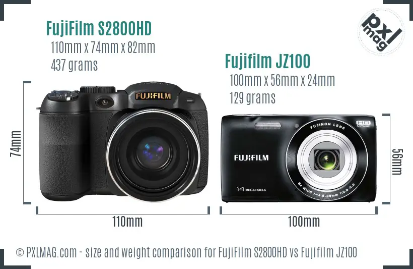 FujiFilm S2800HD vs Fujifilm JZ100 size comparison