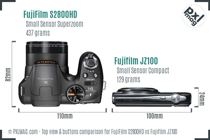 FujiFilm S2800HD vs Fujifilm JZ100 top view buttons comparison