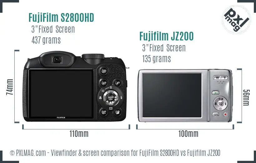 FujiFilm S2800HD vs Fujifilm JZ200 Screen and Viewfinder comparison